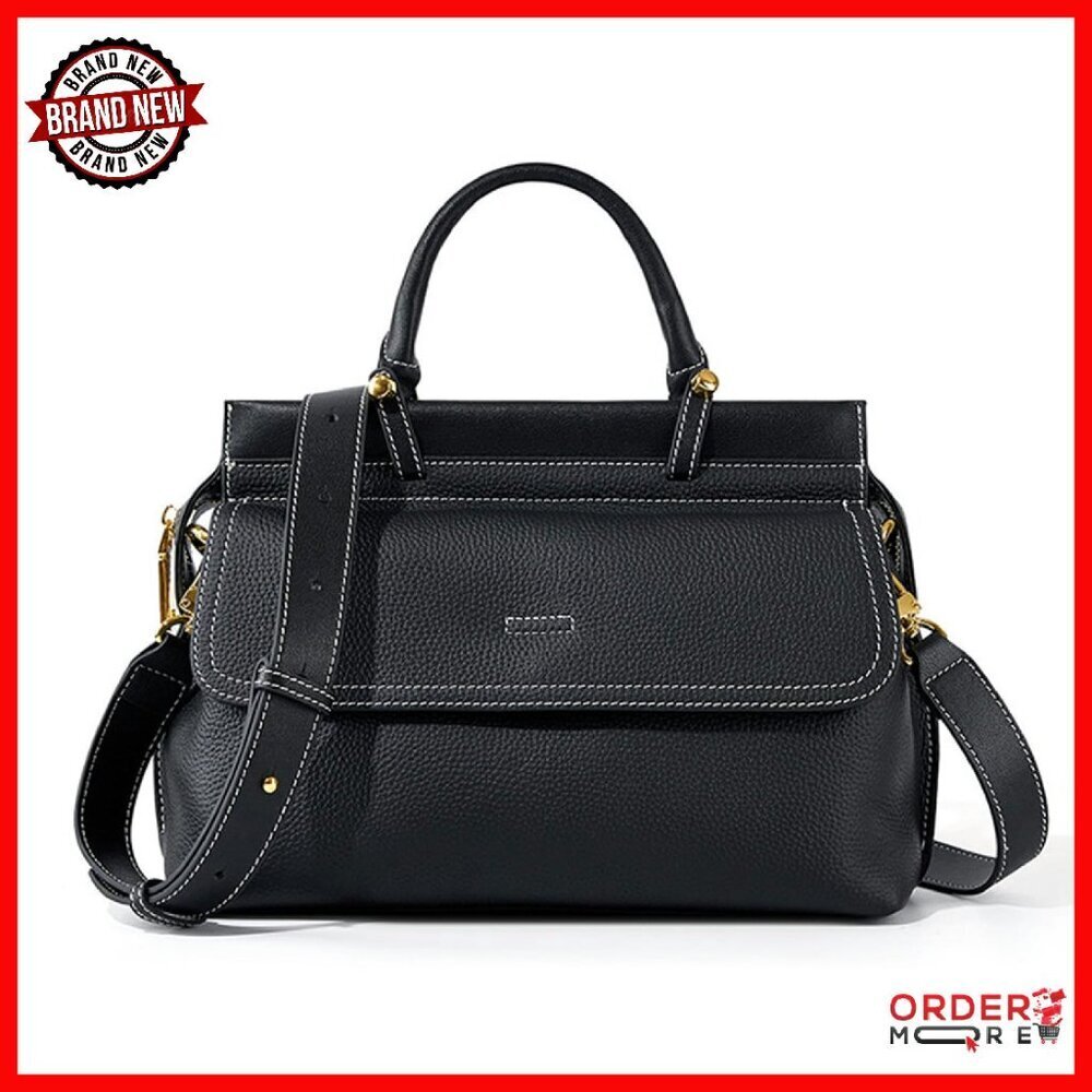 Large Genuine Leather Satchel Crossbody Bag Adjustable Strap Multi Compartment